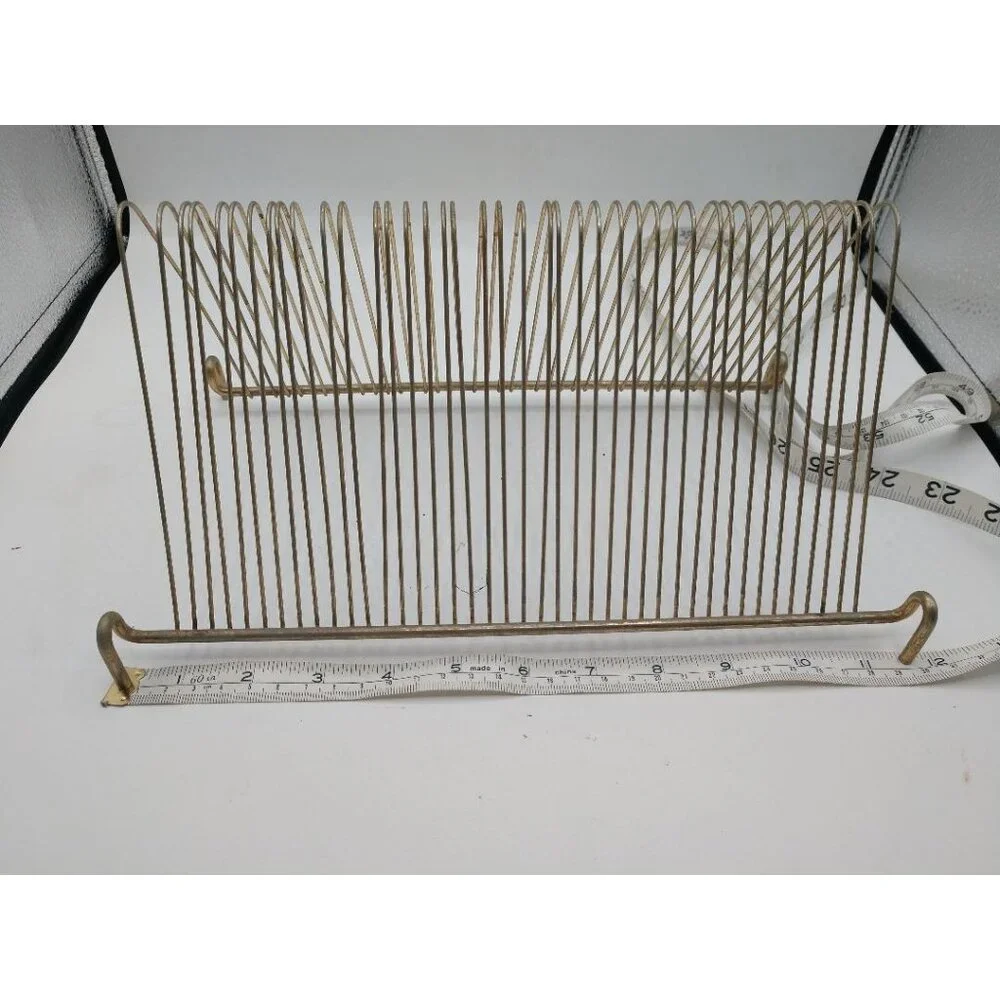 Vintage Metal footed holder shelf; stylish tabletop storage Solution for Record